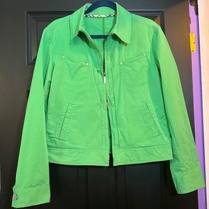 Burberry London brite green moto cotton/elastane jacket dual direction zipper 12